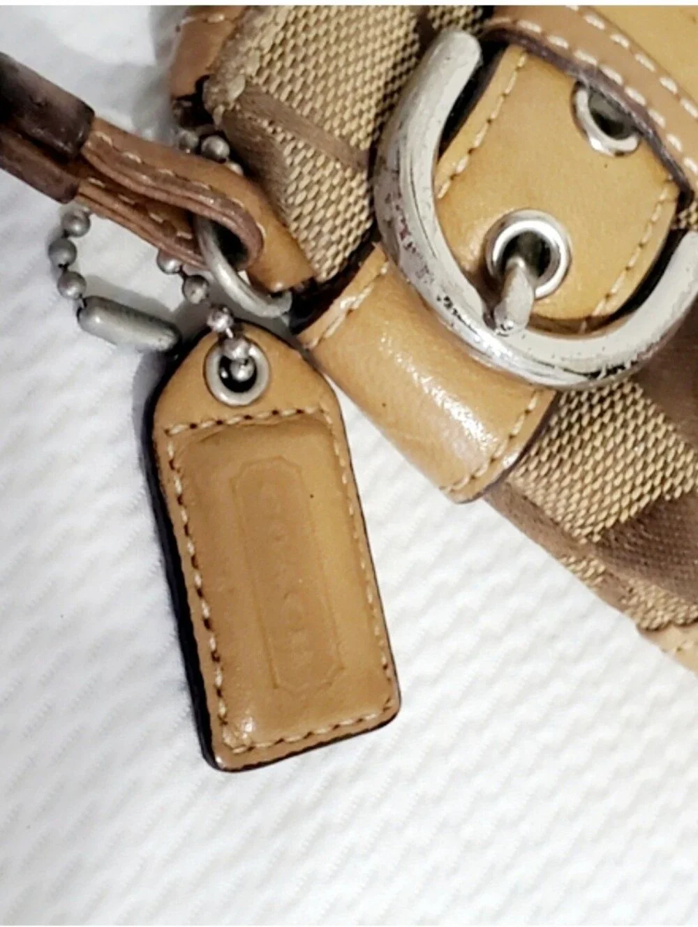 Coach Buckle Signature Canvas And Vachetta Leather Wristlet